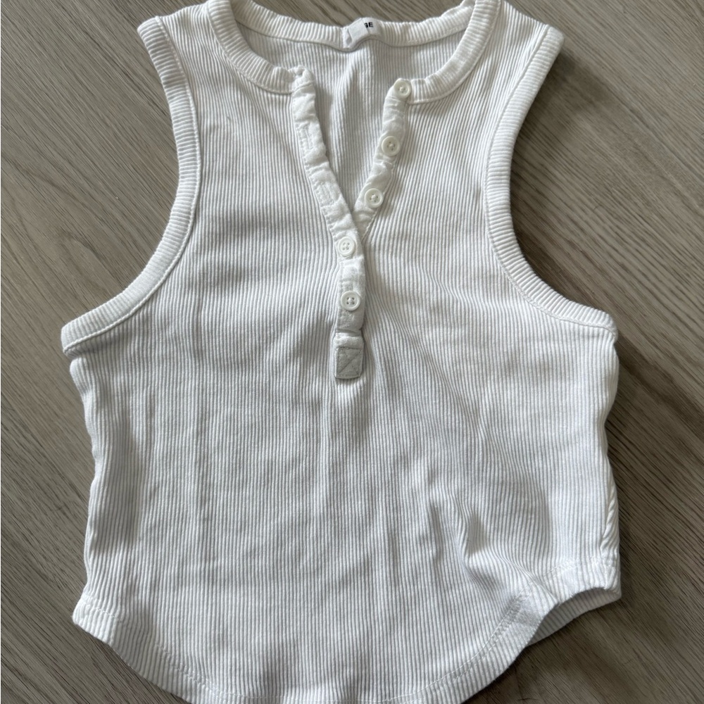 Garage White Ribbed Tank Top